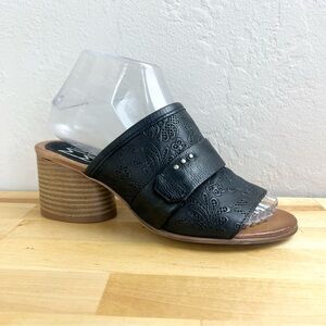 NEW Miz Mooz Braydon Black Floral Leather‎ Slip On Mule Sandals Size 36 WIDE
